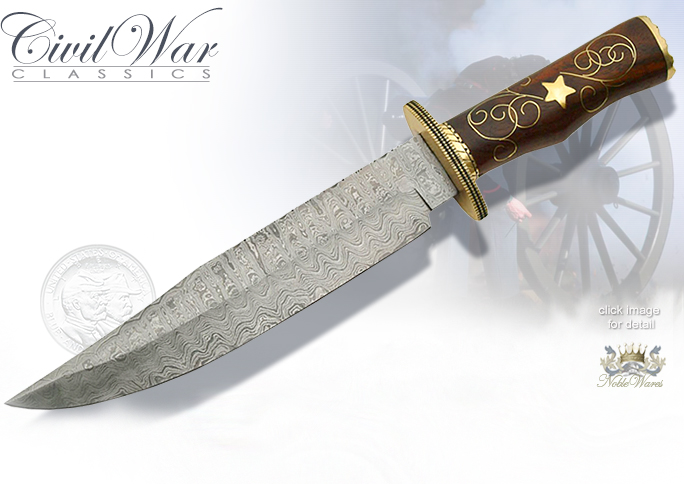 NobleWares Image of Damascus Rosewood Brass Stud Bowie Knife DM1058 by SZCO