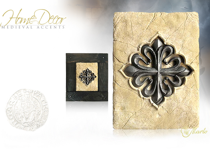 NobleWares Image of Stone Resin Tile HH004 With Calatrava Cross by Marto of Spain, and optional Wood Frame HH100