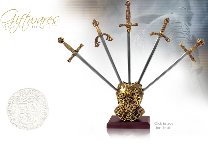 Six Piece Mini Sword Letter Opener Desk Set