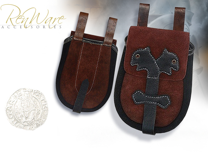 NobleWares Image of Medieval Leather Pouch with Dragon Heads Design AH4166 by Deepeeka of India
