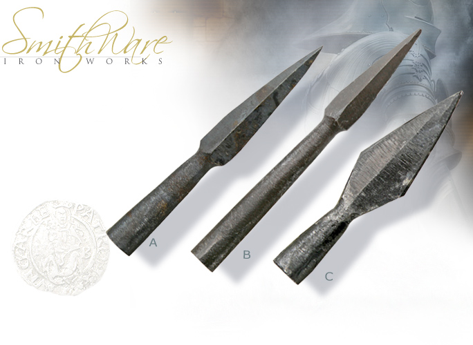 NobleWares Image of Hand Forged Medieval Long Point PA7874, Short Point PA7875, Arrow Heads and Spear Point PA7877