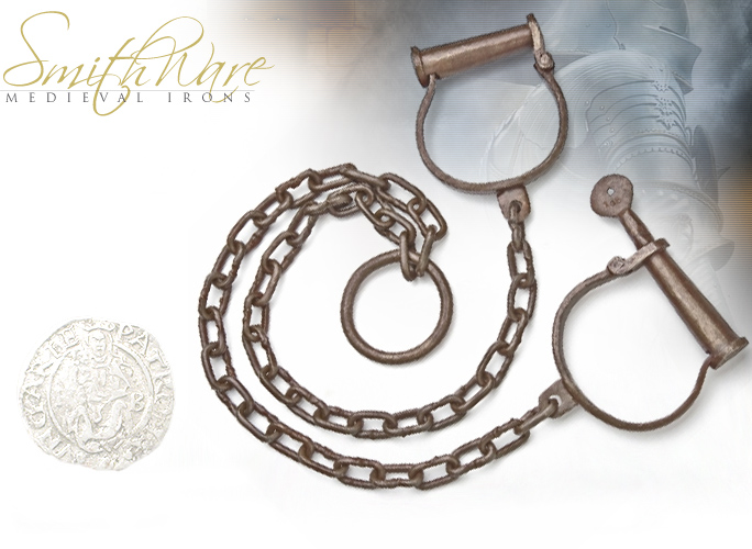 NobleWares Image of Antiqued Medieval Iron Chain & Cuffs with Lock-Down Ring 29-716 made in India