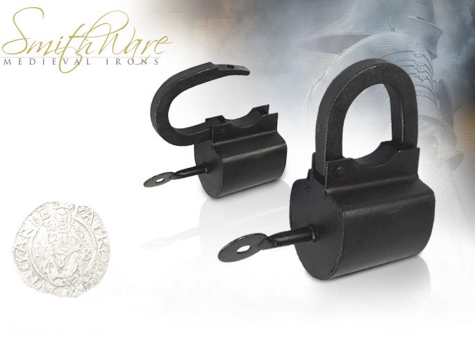 NobleWares Image of Hand Forged Medieval Lock AH3862 with Blackened Steel finish by Deepeeka of India