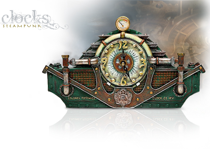 NobleWares Image of Colonel J. Fizziwigs Steampunk Table Clock 8509 by Pacific Trading