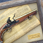 Barnwood Style Frame Set with George Washington non-firing replica Flintlock Pistol model 1228 by Denix of Spain