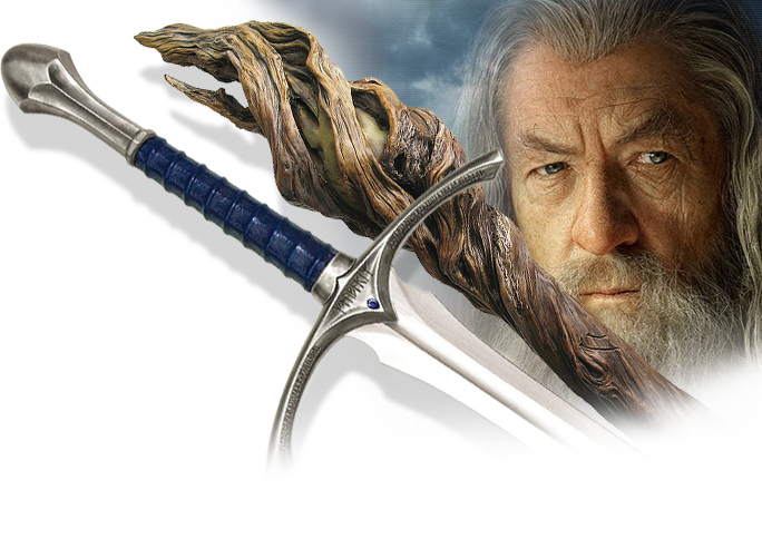 NobleWares Image of UC2926 Staff and UC2942 Glamdring Sword of Gandalf licensed Lord of the Rings & Hobbit prop replicas  by United Cutlery