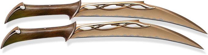 full view of UC3044 Fighting Knives of Tauriel Officially Licensed prop replica from The Hobbit movie made by United Cutlery