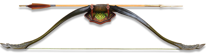 full view of UC3070 Short Bow and Arrow of Legolas Greenleaf prop replica licensed product from the Hobbit by United Cutlery