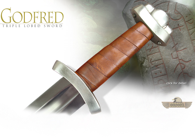 NobleWares Image of Triple Lobed Godfred Viking Sword & Scabbard AH6966 by Deepeeka