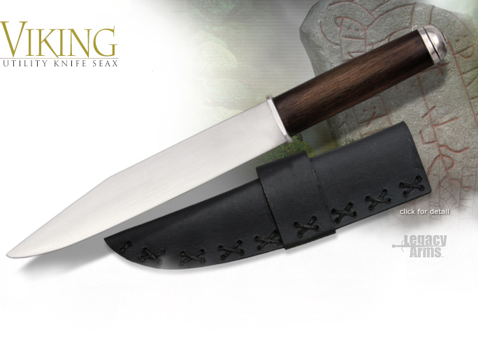 NobleWares Image of IP007 Battle Ready Viking Utility Knife Seax and scabbard by Legacy Arms