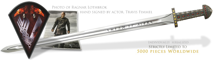 Officially Licensed Sword of Kings Premier First Run Edition SH8005LE-P with photo hand signed by Travis Fimmel of the Vikings Series, by Shadow Cutlery