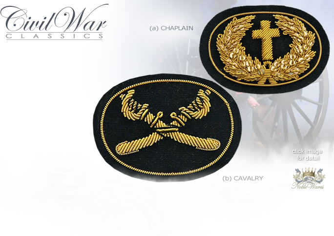 NobleWares Image of Civil War Chaplian and Cavalry Embroidered Hat Insignia HS-7878  HS-7822