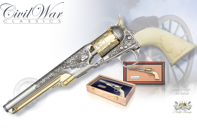 NobleWares Image of Non-Firing Civil War Replica of General Custer's M1861 Engraved Colt Navy Revolver with Simulated Ivory Grips by Collector's Armoury