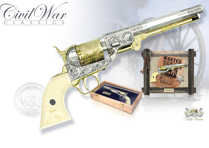 NobleWares Image of Non-Firing Civil War Replica of M1851 Engraved Colt Navy Revolver Dual Tone with Simulated Ivory Grips by Collector's Armoury