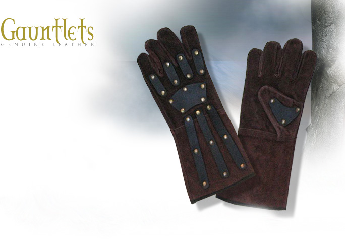 NobleWares Image of Genuine Leather brass studded gauntlets IR8082H by IOTC