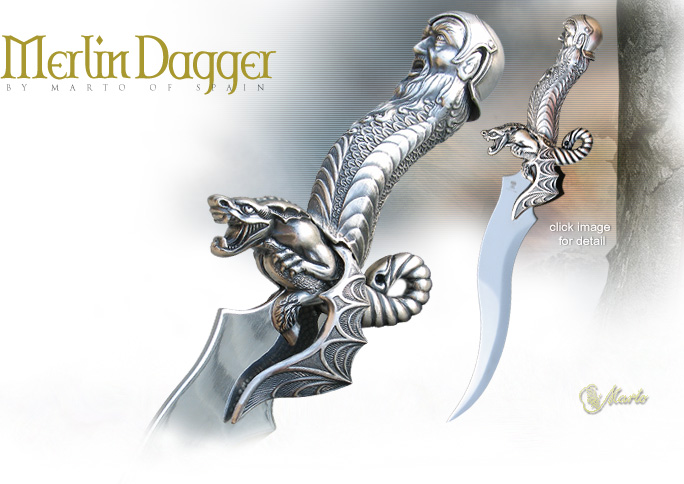 NobleWares Image of Merlin the Magician fantasy dagger 720 silver by Marto of Toledo Spain