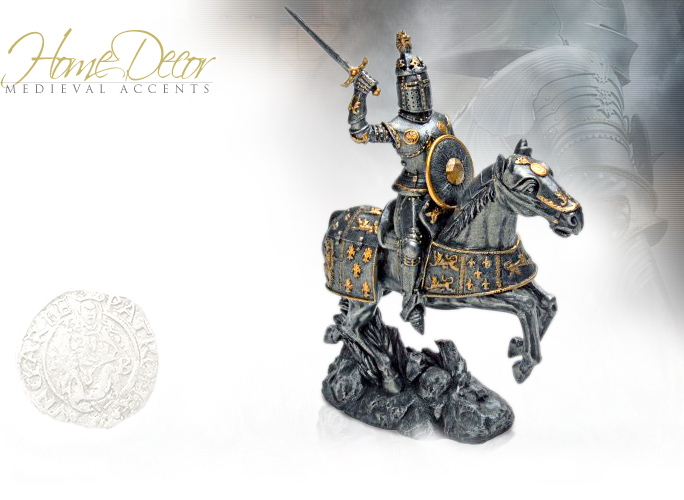 NobleWares Image of Medieval Knight on Horseback with raised sword statue 3627PT