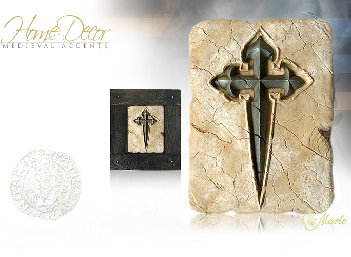 NobleWares Image of Stone Resin Tile HH005 With St James Cross by Marto of Spain, and optional Wood Frame HH100