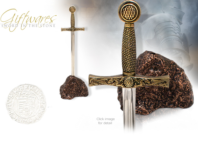 NobleWares Image of Mini Excalibur Sword in the Stone Desk Set 3030/3031 by Denix of Spain