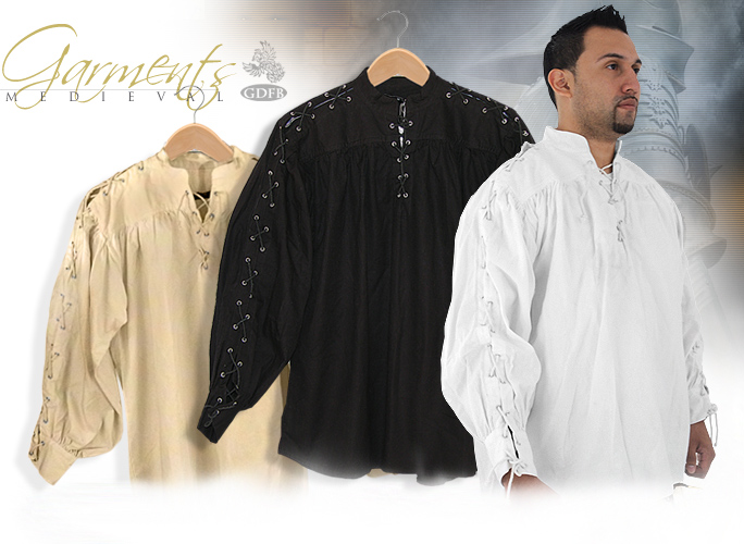 NobleWares Image of Medieval Collarless Shirts with Laced Neck & Sleeves by Get Dressed For Battle GDFB