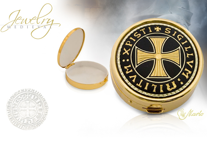 NobleWares Image of Templar Cross Damascene Pill Box 8540 by Marto Midas of Toledo Spain