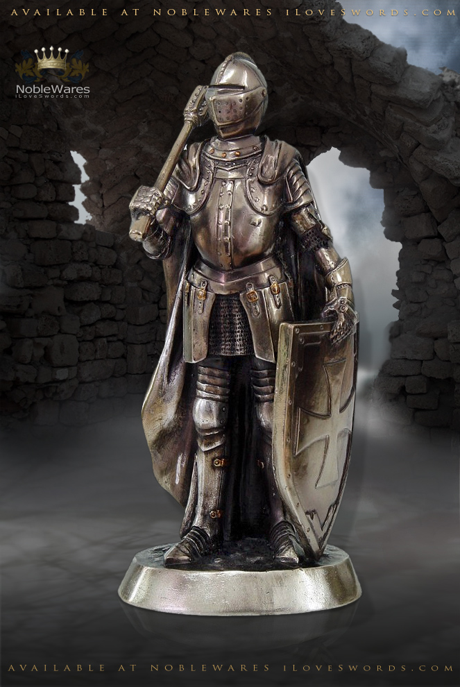 Cast Bronzed Resin Medieval Knight with Mace Statue 9039 by Pacific Trading
