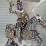 Medieval Knight on Horseback with raised sword statue 3627PT
