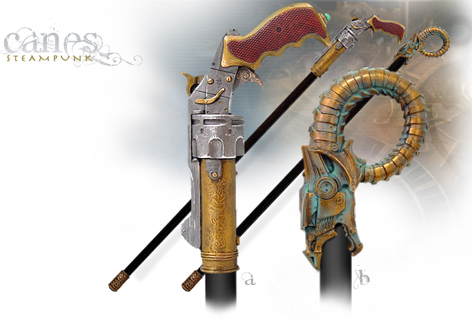 NobleWares Image of Steampunk Pistol Walking Cane 8885 and Dragon Cane 8886 by Pacific Trading