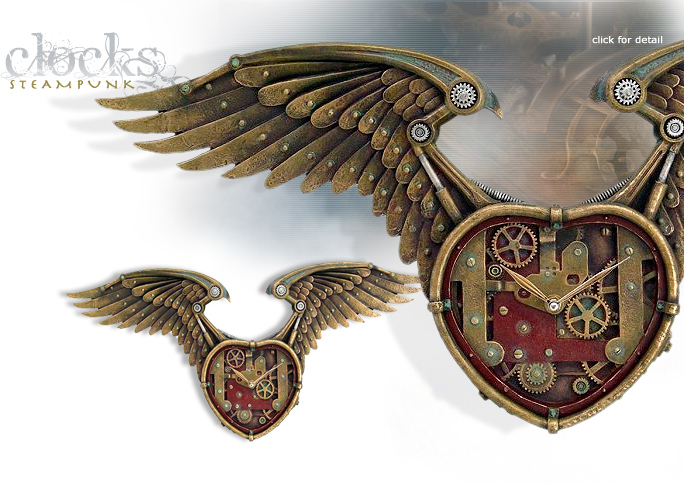 NobleWares Image of Colonel J. Fizziwigs Steampunk Winged Heart Clock 8882 by Pacific Trading