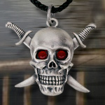 Ruby Eyed Skull and Swords Pirate Necklace YT2333