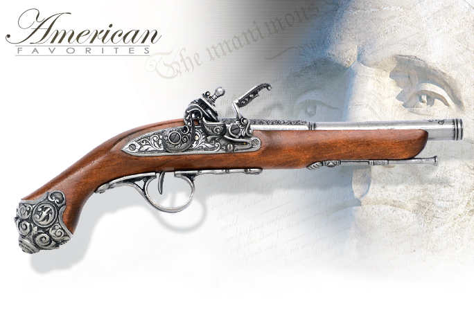 NobleWares Image of 18th Century Flintlock non-firing replica Pistol model 1077G by Denix of Spain