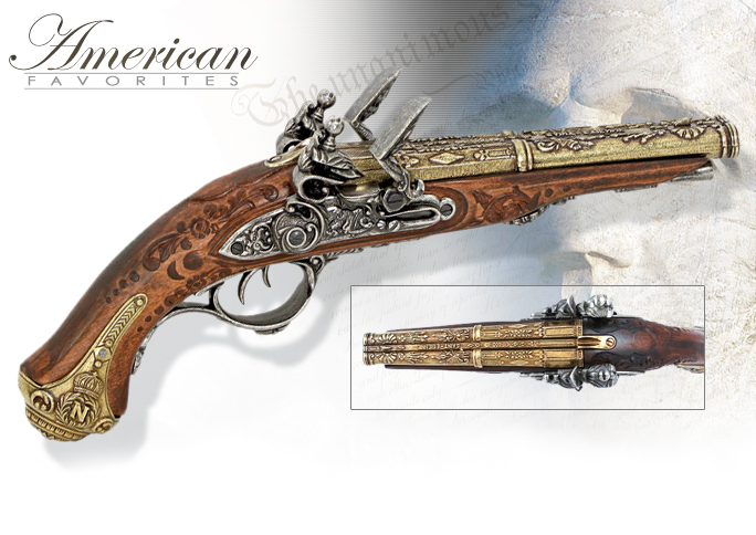 NobleWares Image of non-firing replica of Napoleon's 1806 Double Barrel Flintlock Pistol model 1026 by Denix of Spain