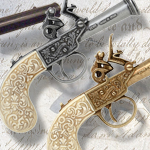1798 English Flintlock non-firing replica Pistols model 1009G Grey Barrel and 1009L Gold Barrel finish by Denix of Spain