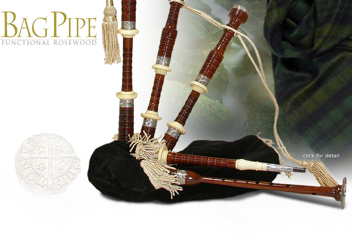 Functional Rosewood Bagpipe with FREE practice Chanter made in Pakistan