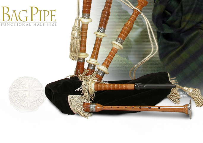 Satinwood Black Velvet Scottish Traditional Half Size Bagpipe