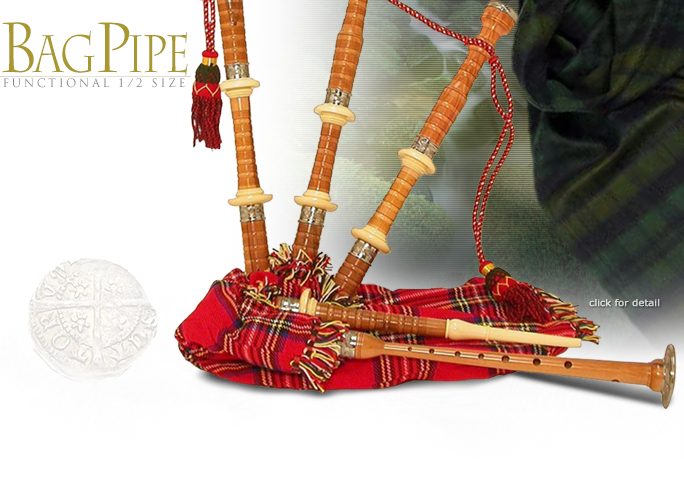 Functional Half Size Satinwood Royal Stewart Bagpipe with FREE practice Chanter made in Pakistan