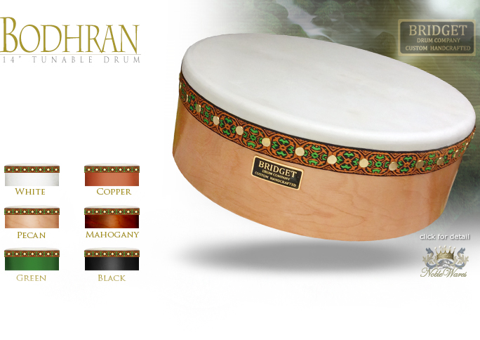 NobleWares Image of 14 inch x 4.5 inch Pro Tunable Bodhran with Straight Bar 14BBPTS by Bridget Drum Company of Canada