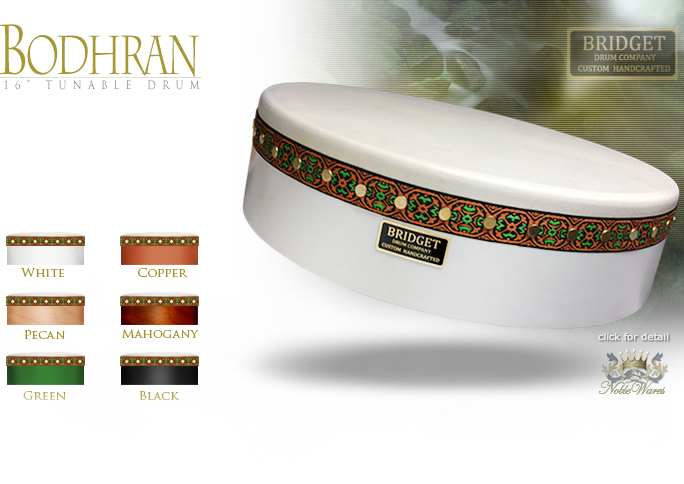NobleWares Image of 16 inch x 4 inch Pro Tunable Bodhran with Straight Bar 16BBPTS by Bridget Drum Company of Canada