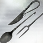 Blackened Steel Feasting Set , Hand-forged Knife Fork & Spoon NWSZ7885