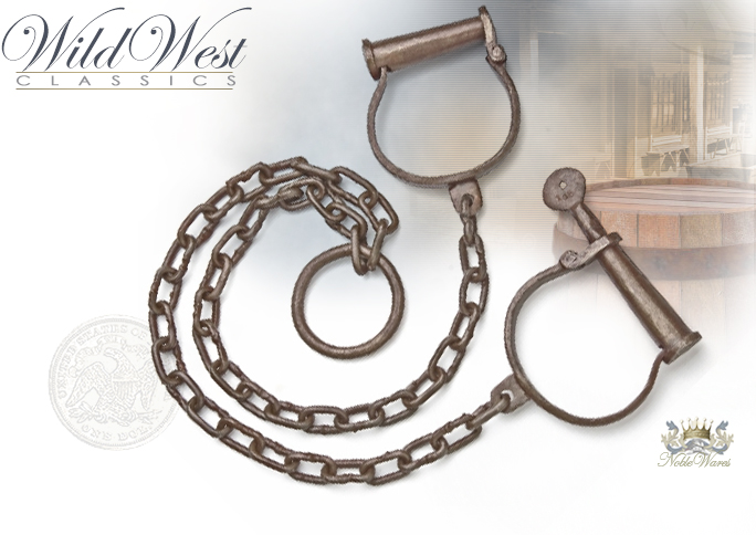 NobleWares image of Old West Antiqued Replica Leg Irons with Chain and Key 29-716 by Denix