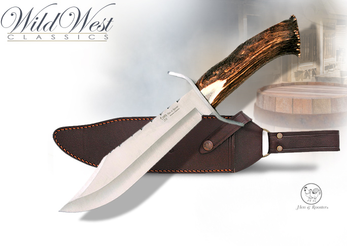 NobleWares Image of Genuine Stag Handle Bowie Knife HR5000 with Western Sheath by Hen & Rooster