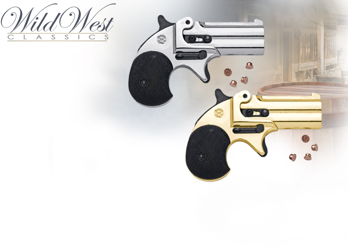 NobleWares Image of Old West M1866 Nickel or Gold Finish .22 caliber Blank Firing replica Derringers 38-376 and 38-378