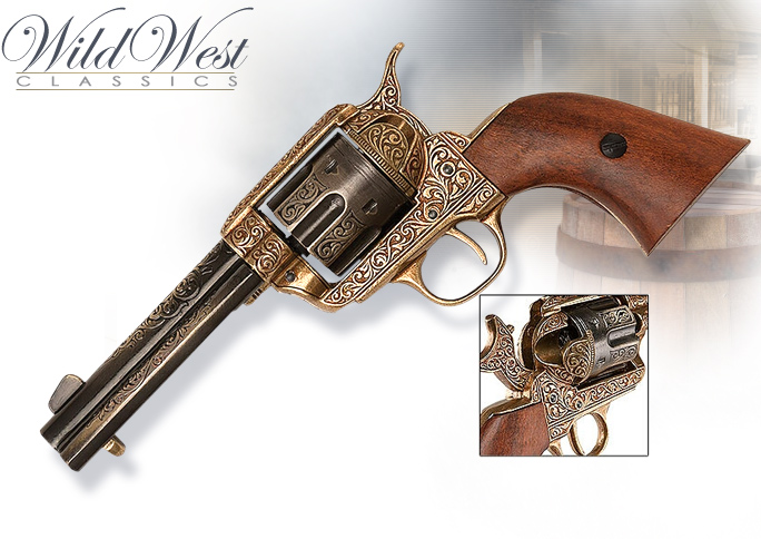 NobleWares Image of Non-firing Gold Engraved M1873 Fast Draw Western Six Shooter by Denix