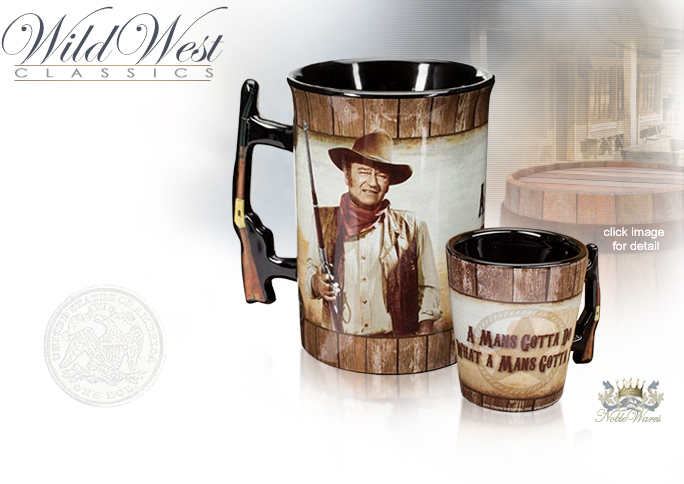 NobleWares Image of Officially Licensed John Wayne 16oz Coffee Mug MI5226 & 1oz Shot Glass MI5233