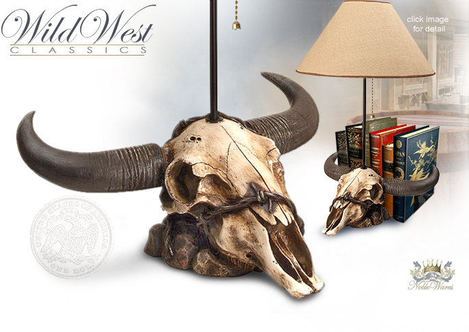 NobleWares Image of Western Steer Skull Table Lamp NW1979