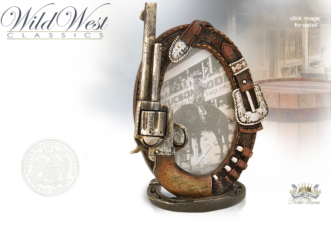 NobleWares Image of Old West Cowboy themed 4"x 6" Oval cast resin Picture Frame