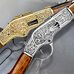 Old West non-firing Engraved M1866 Winchester Rifle replicas 1253G Gray and 1253L Gold by Denix